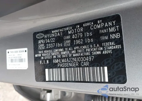 2022 Hyundai Elantra Hybrid Blue from USA, damaged, VIN KMHLM4AJ2NU030497